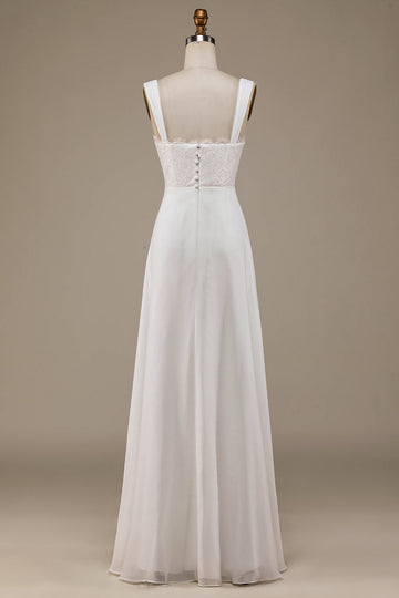 Elfenben Scoop Hals Boho Bröllopsklänning med spets